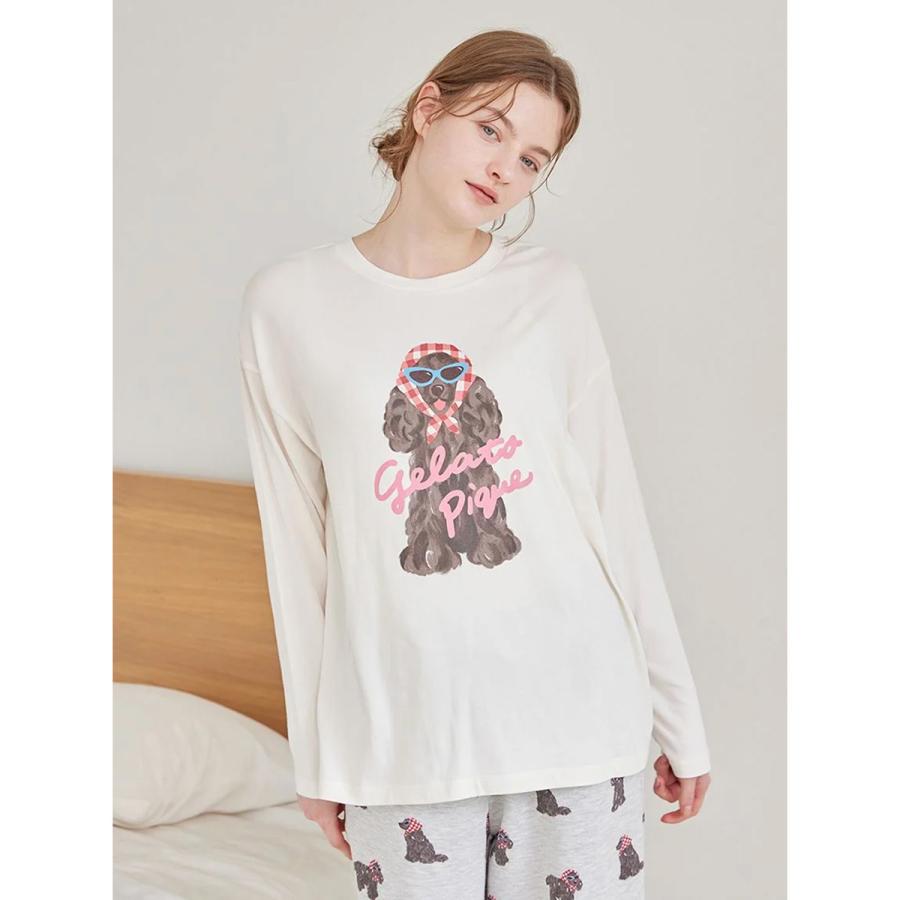 ＊未開封＊スカーフdog ワンポイント ロンT & ロングパンツ セット レッド スカーフDOGワンポイントロンT(カットソー・Tシャツ)｜ルームウェア