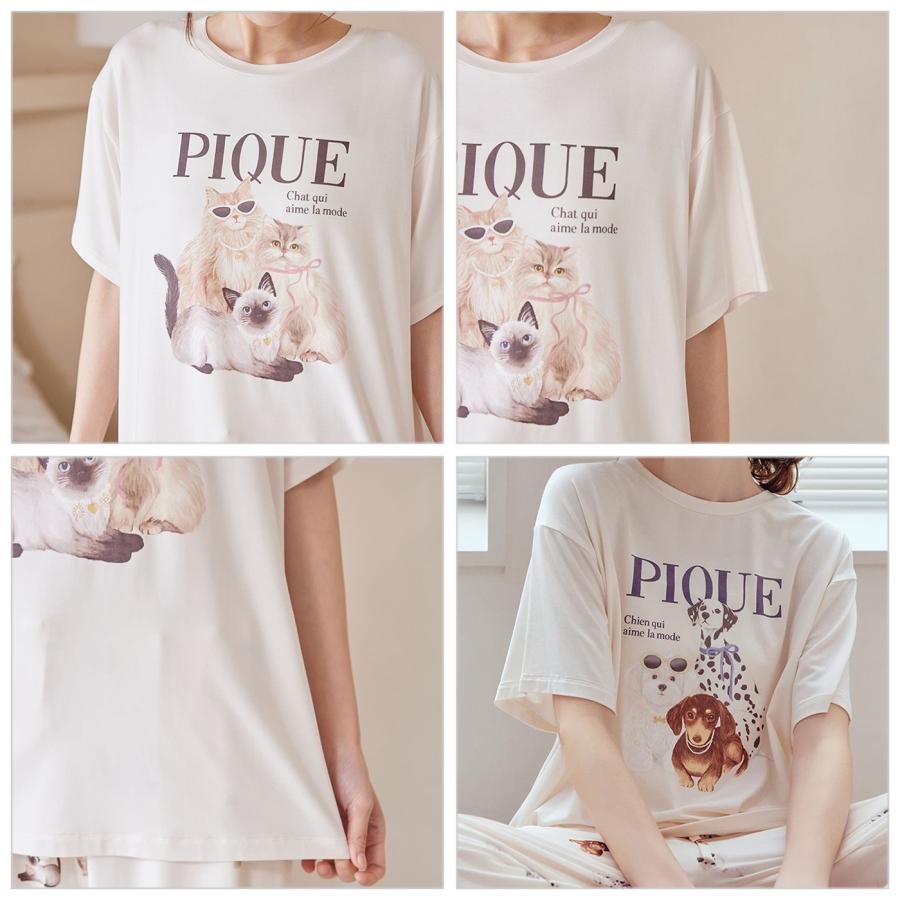gelato pique 猫プリントルームウェア上下セット gelato pique（ジェラートピケ） 接触冷感 ファッションCATS&DOGSワン