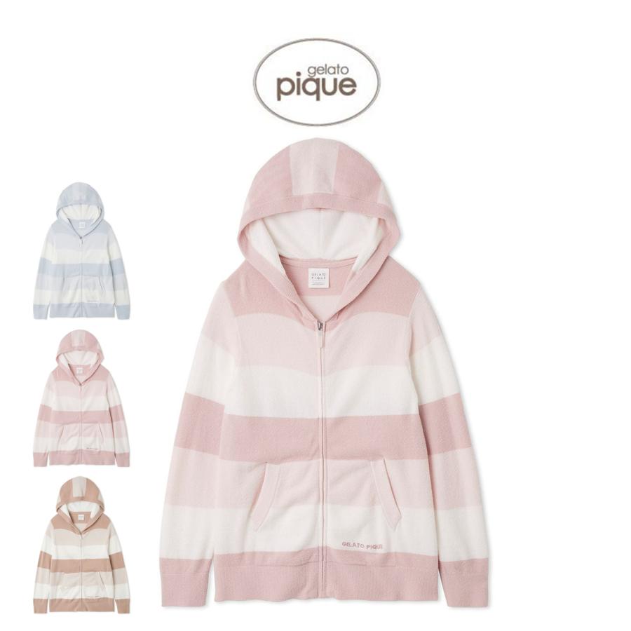 ジェラートピケ スムーズィーlite3ボーダーパーカー pwnt254012 ルームウェア 部屋着 パジャマ レディース gelato pique | gelato pique