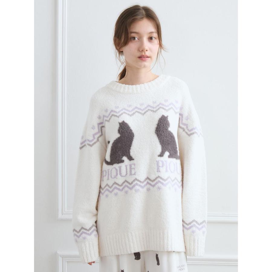 ジェラートピケ　cat 上下セット　アイボリー gelato pique ジェラートピケ HALLOWEEN CATジャガードプルオーバー