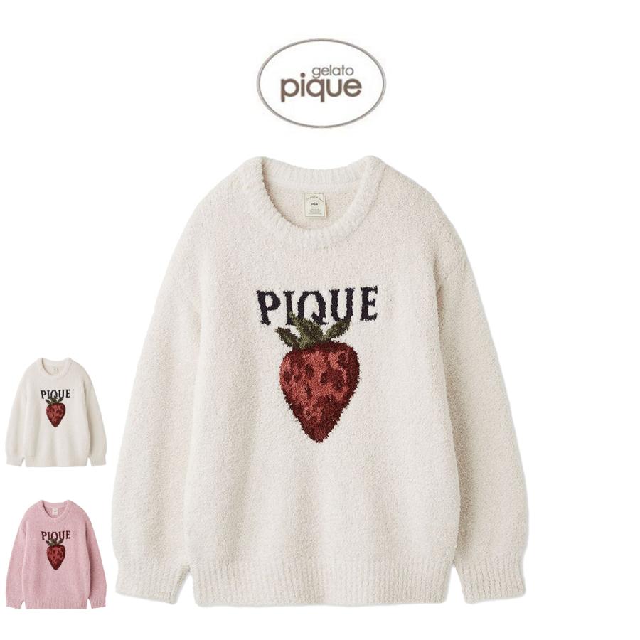 新品未使用 ジェラートピケ ストロベリージャガードプルオーバー ホワイト gelato pique（ジェラートピケ） メランジストロベリージャガードプル