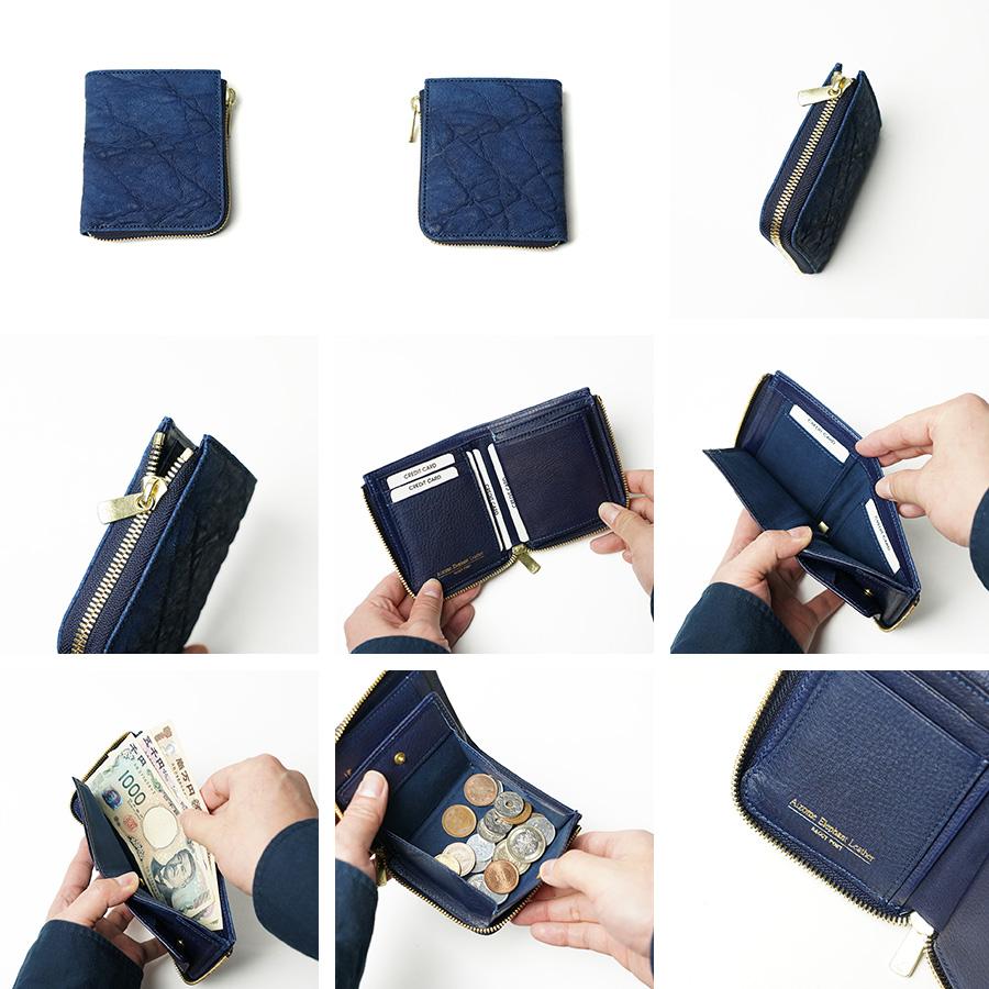 BAGGY PORT（バギーポート） 藍染め×象革 L字ファスナーミニハーフ財布