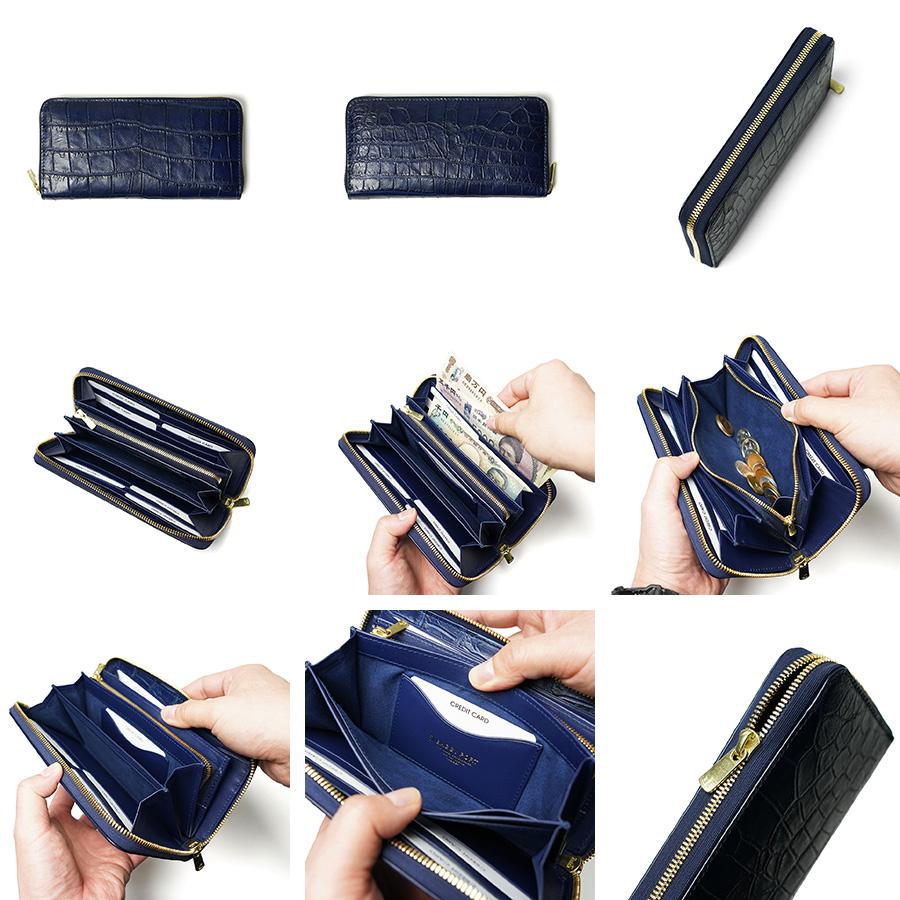藍染め クロコダイルレザー ラウンドファスナー長財布 ZWL8000 BAGGYPORT バギーポート メンズ レディース 束入れ ブランド シンプル 本革 ワニ革 鰐革 青の画像