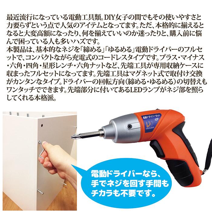 ウィキャン 電動ドライバーセット 充電式 42P WJ-8151 小型 マグネット