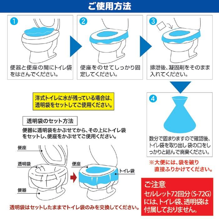 非常用トイレ セルレット 72回分 S-72G 凝固剤 携帯トイレ 簡易 災害用 登山 アウトドア 防災グッズ 備蓄 地震 断水 長期保存 ゴトウ | セルレット | 04
