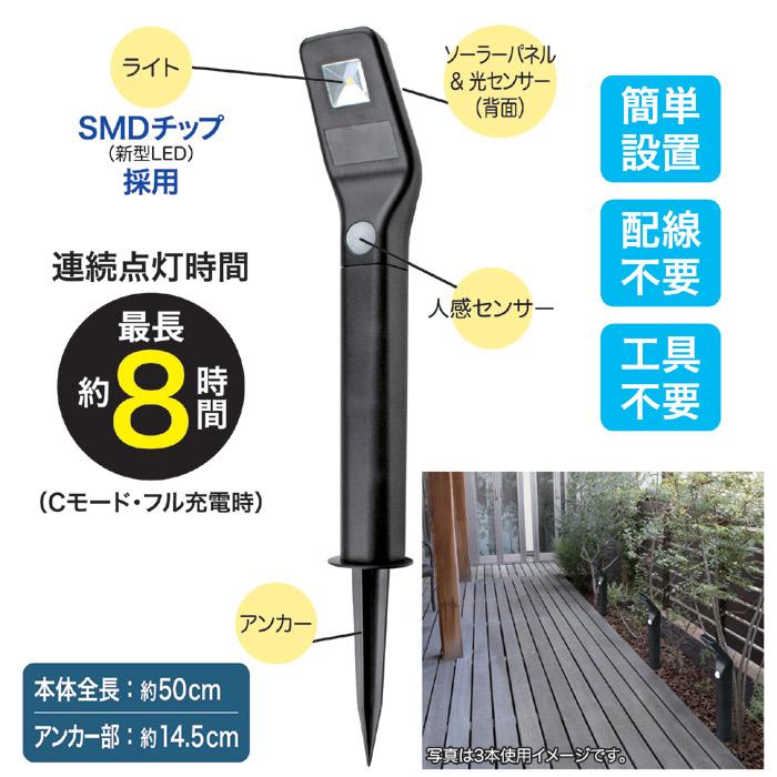 ソーラー led アプローチライト 埋め込み 人感センサー ライト 屋外 防水 自動点灯 外灯照明 センサー 後付け 玄関 庭園 防犯ライト 防犯グッズ | ゴトウ | 03