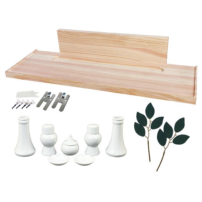 壁掛け式 神棚セット 神具付き 造花榊 榊立て 皿 瓶子 水玉 シンプル モダン 白陶器 檜 美作ひのき お供え 神式 お札立て 神札 札差し 置き型 |  | 10