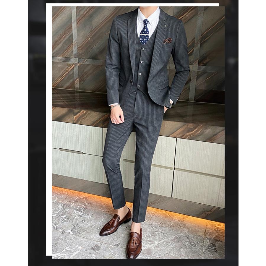 限定製作 ビジネススーツ メンズ スーツ スリーピース セットアップ ストライプ 3ピーススーツ カジュアルスーツ ベスト付き 細身 ベスト 3点セット 通勤 人気特価激安 Clearchannel Com Br