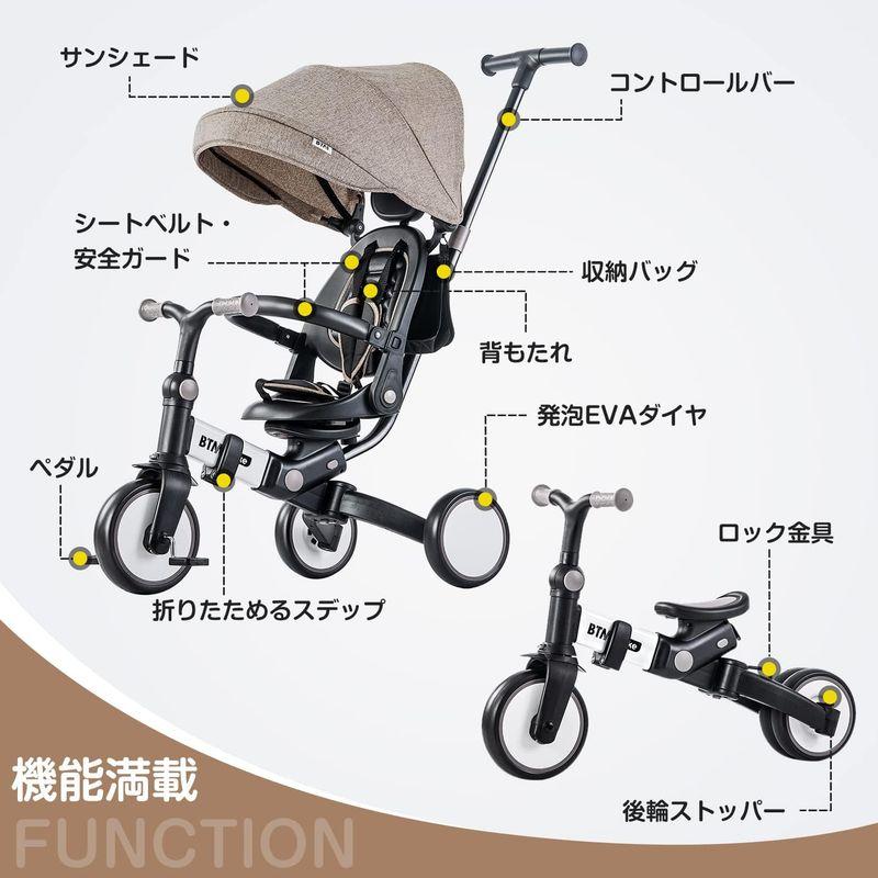 BTM 子供用三輪車 折りたたみ 三輪車 カバー ベビーカー 手押し棒付き 7in1 バイク 安全ベルト 三輪車のりもの 1歳 2歳 3歳 子供用三輪車 折りたたみ 三輪車 カバー ベビーカー 手押し棒付き 7in1 バイク 安全ベルト 三輪車のりもの 1歳 2歳 3歳 車にもらくらくと積み込めます