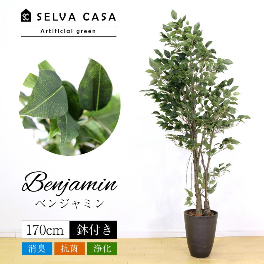 フェイクグリーン 大型 約170cm 人工観葉植物 光触媒加工 造花 ベンジャミン ご注文後7日前後発送 抗菌 消臭 鉢付き インテリアグリーン 限定価格セール 送料無料