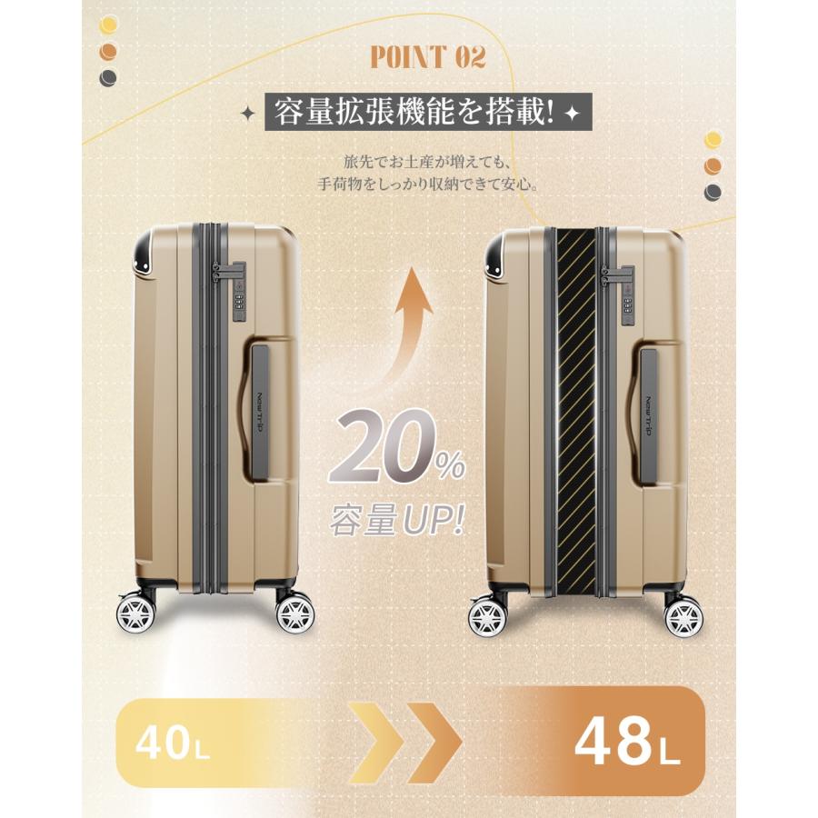 New Trip スーツケース キャリーケース 機内持ち込み PC100% 拡張機能