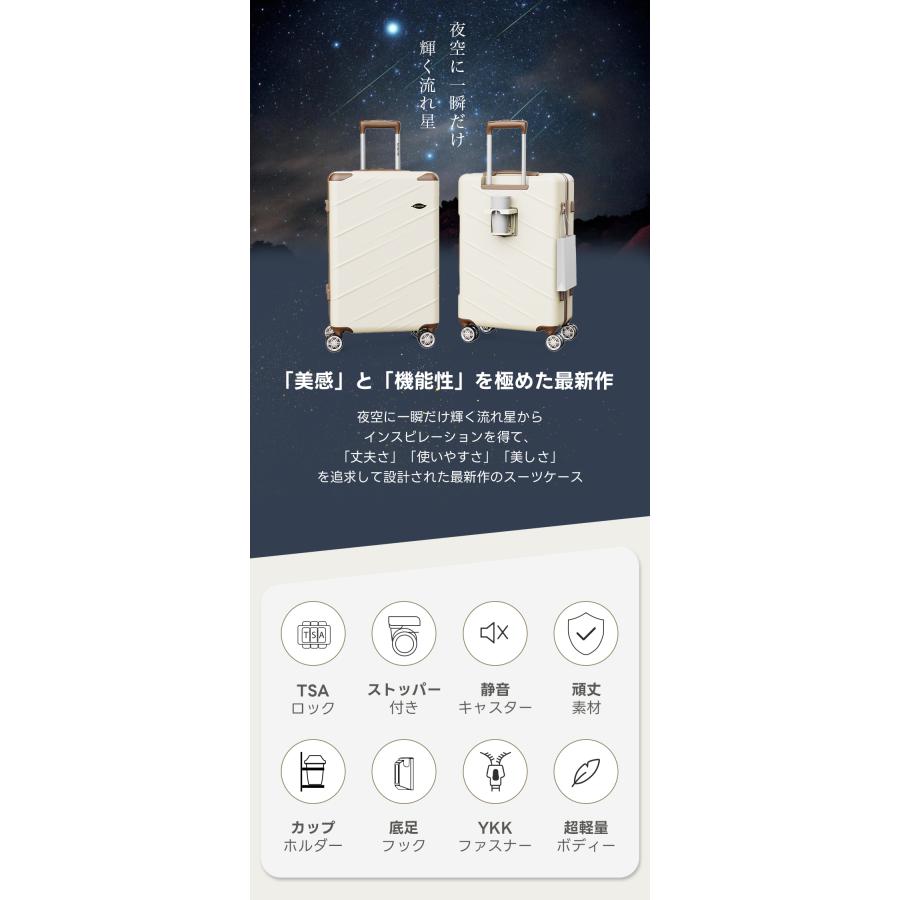 L キャリーケース ストッパー付き スーツケース 前開き カップホルダー TSA スーツケース Sサイズ フロントオープン 1年保証 機内持ち込み