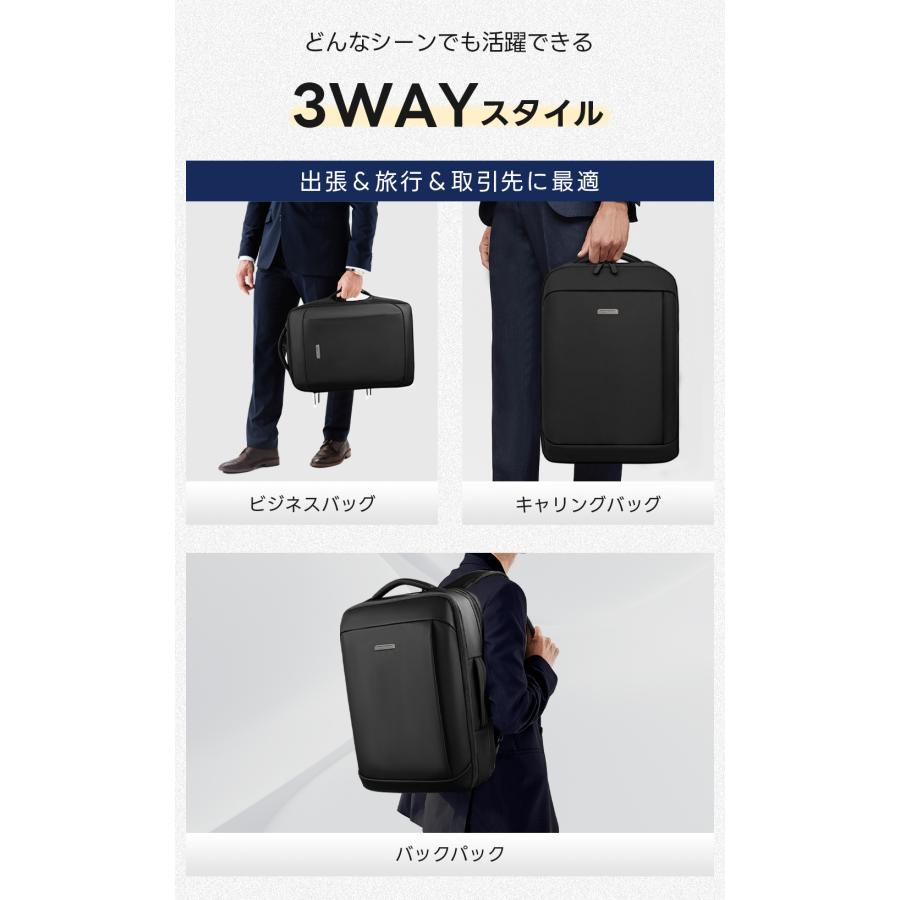 ダークカラーの多機能バックパック　ビジネスバッグ ビジネスリュック ブラック 容量拡張 軽量 大容量 メンズ リュック