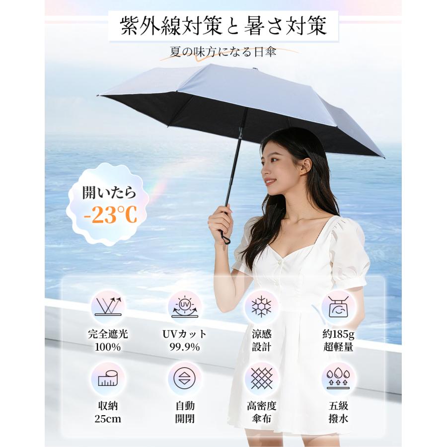 皮膚科医師監修】 日傘 折りたたみ傘 完全遮光 UVカット100% 軽量 約