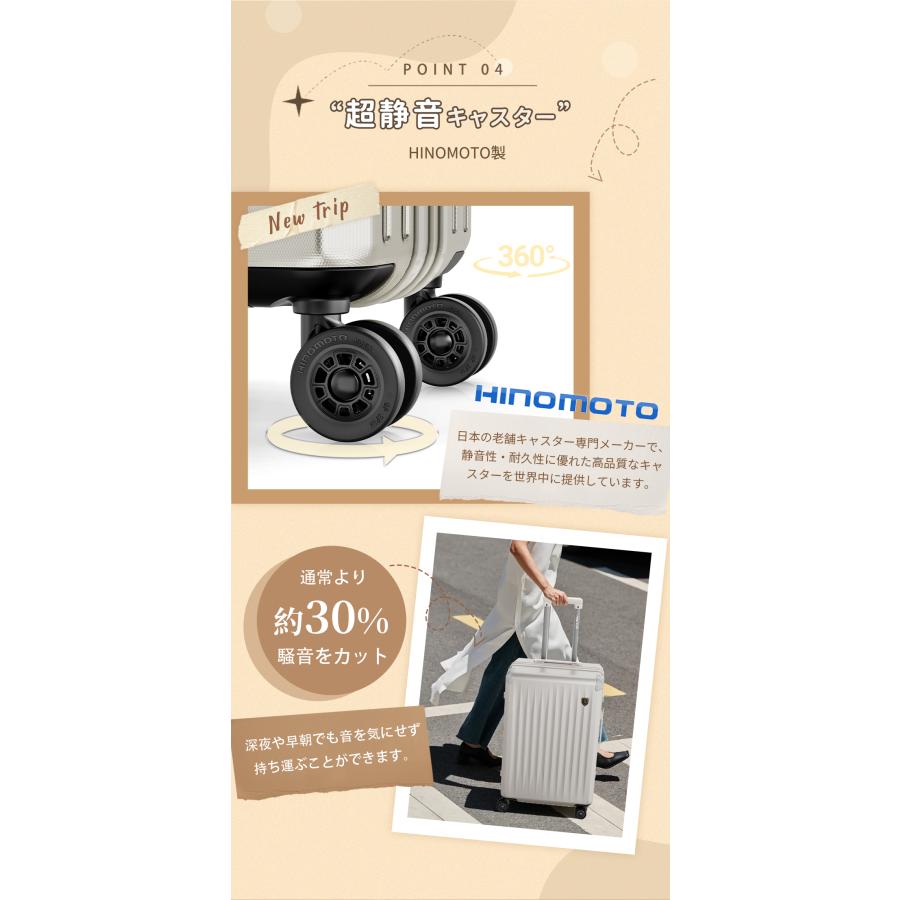 スーツケース キャリーケース 機内持ち込み 拡張機能付き 両面仕切り PC100% HINOMOTO製 静音キャスター TSAロック S/M/Lサイズ キャリーバッグ 大型 出張 旅行 | New Trip | 13
