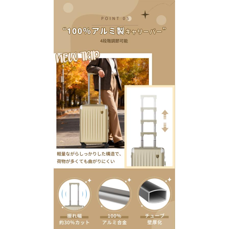 スーツケース キャリーケース 機内持ち込み 拡張機能付き 両面仕切り PC100% HINOMOTO製 静音キャスター TSAロック S/M/Lサイズ キャリーバッグ 大型 出張 旅行 | New Trip | 14
