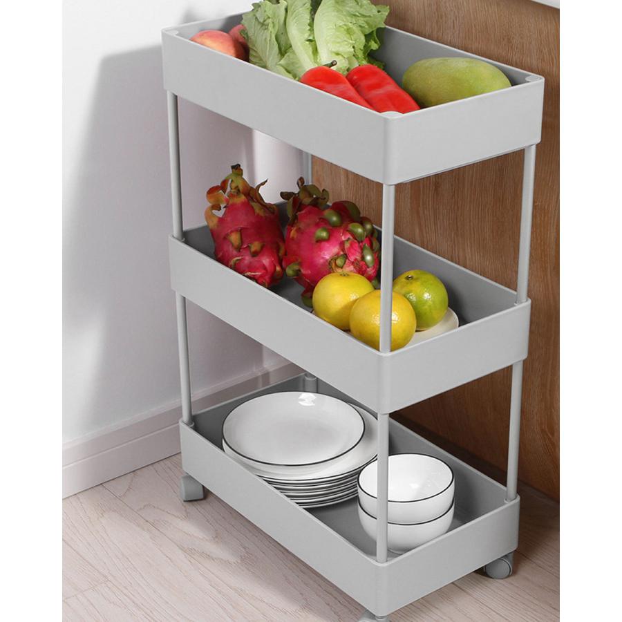 キッチンワゴン キャスター付き 2段 スリム バスケットトローリー 収納