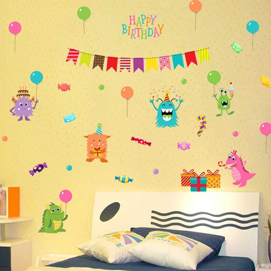 ウォールステッカー 誕生日 飾り ハッピーバースデー モンスター 風船 ガーラント カラフル Happybirthday 貼ってはがせる 北欧 インテリアシール Wch 298 セナスタイル 通販 Yahoo ショッピング