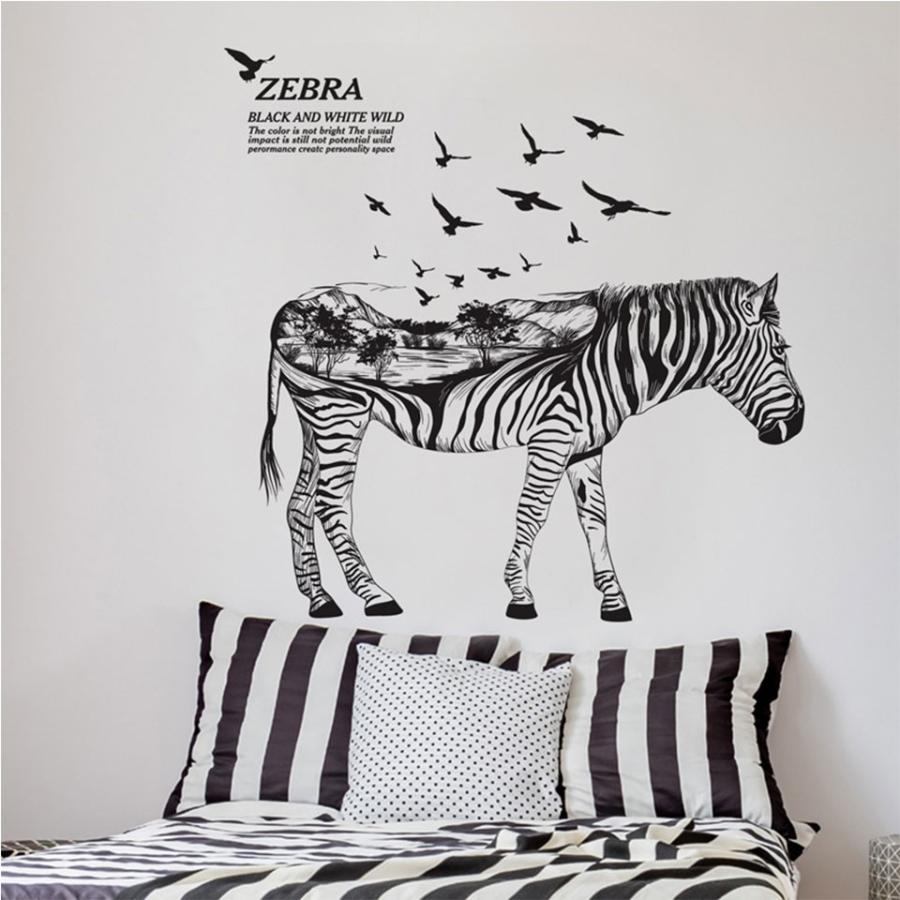 ウォールステッカー 木 風景 鳥 草花 ゼブラ しまうま モノトーン とり バード 英字 英語 手書き風ゼブラ 貼ってはがせる 北欧 インテリアシール Wch 306 セナスタイル 通販 Yahoo ショッピング