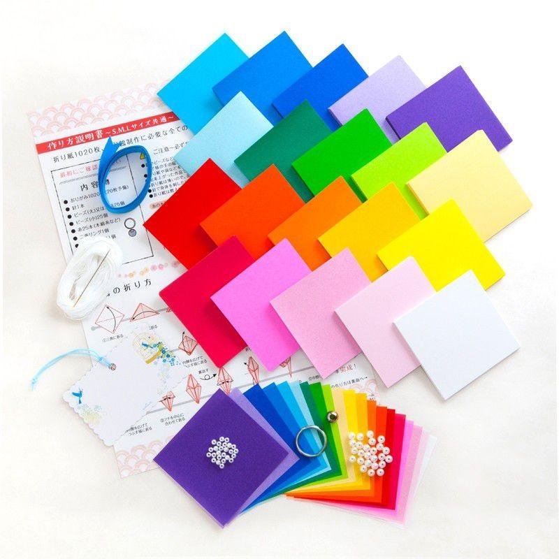 千羽鶴キットM 20色 手作りキット【水晶付】千羽鶴用折り紙と材料の