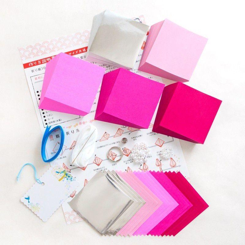 千羽鶴キットM ピンク5色 手作りキット 千羽鶴用折り紙と材料の