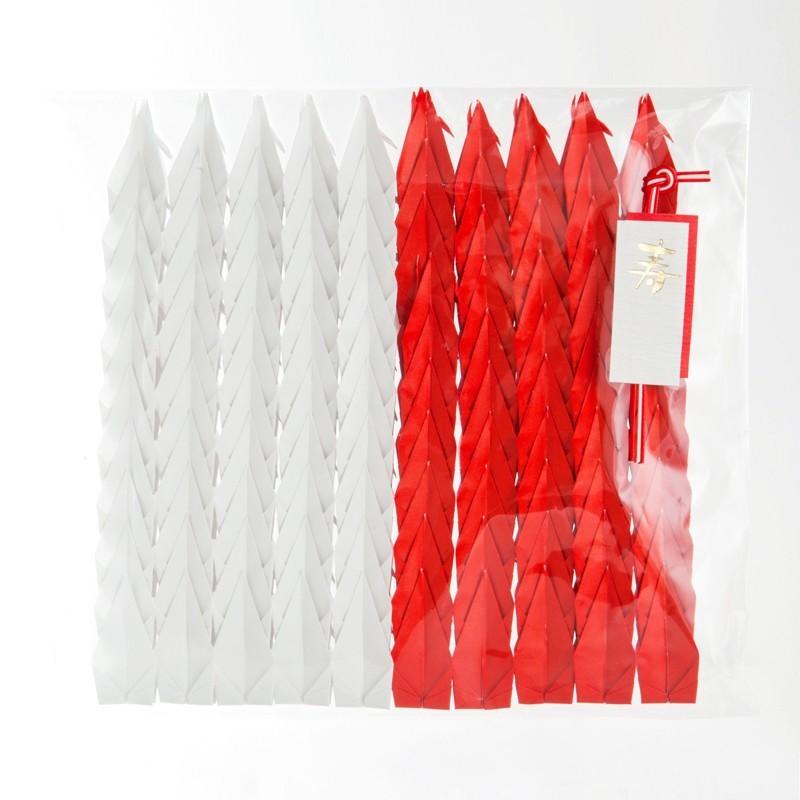 折り鶴シャワー【紅白】100羽 入れ物付（小袋+寿シール10枚） 結婚式