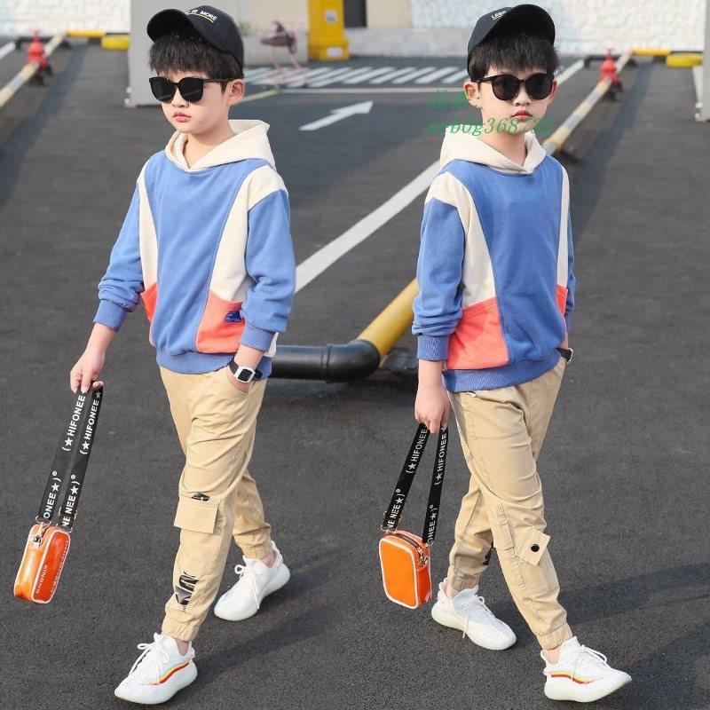 セットアップ キッズ 子供服 フードパーカー スポーツウェア 長袖 長ズボン 春秋 トレーナー 運動服 切り替えカラ 男の子 ジュニア 2点セット Sagaretxe Net