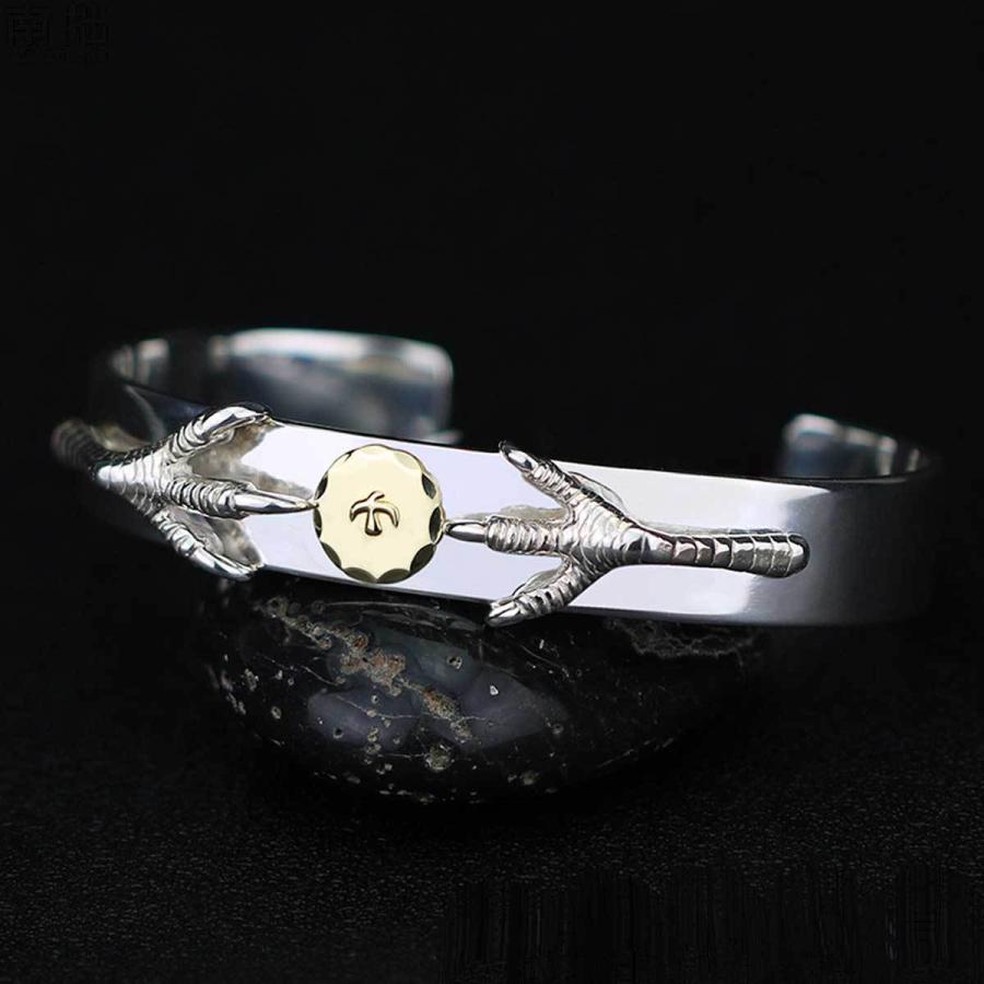 メンズ バングル ブレスレット 18金SVツメ付き平打ちブレス ネイティブ  