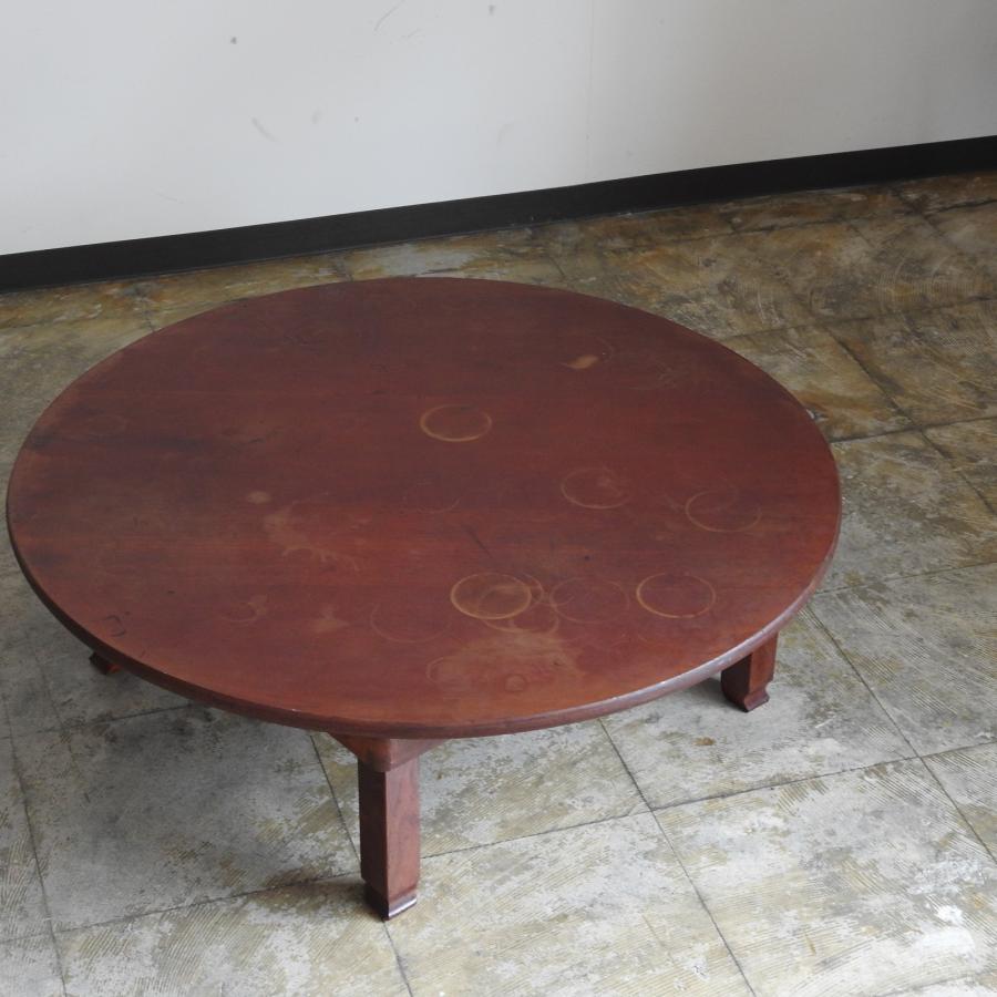 骨董 無垢材 折り畳み丸ちゃぶ台 古道具 丸テーブル