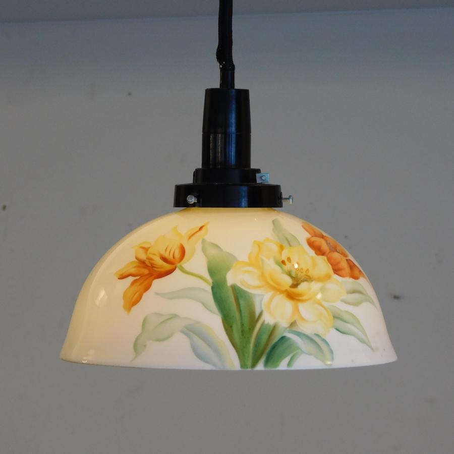 日陶 オールド ノリタケ アールデコ 花の図 電笠 HK-a-05392