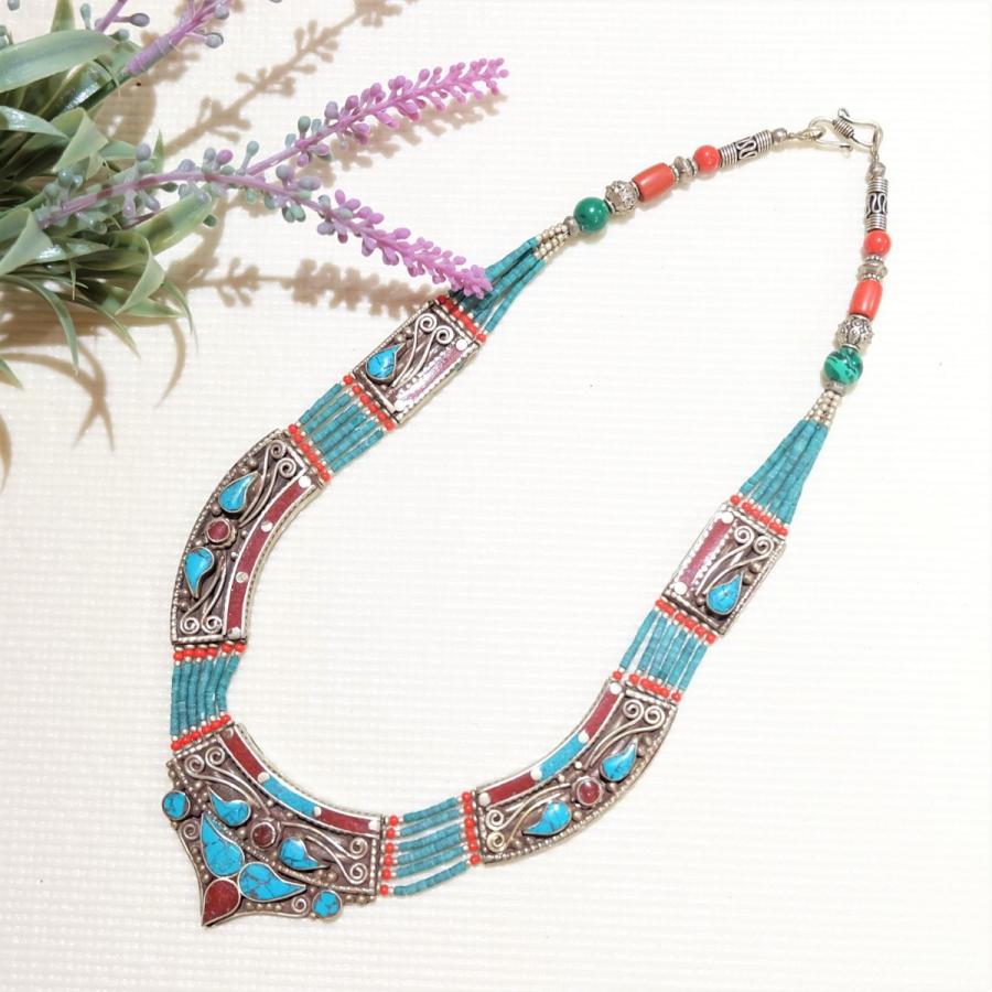 トルコ製 宝飾品 オスマン トルコ石 瑪瑙 ビンテージ ネックレス  