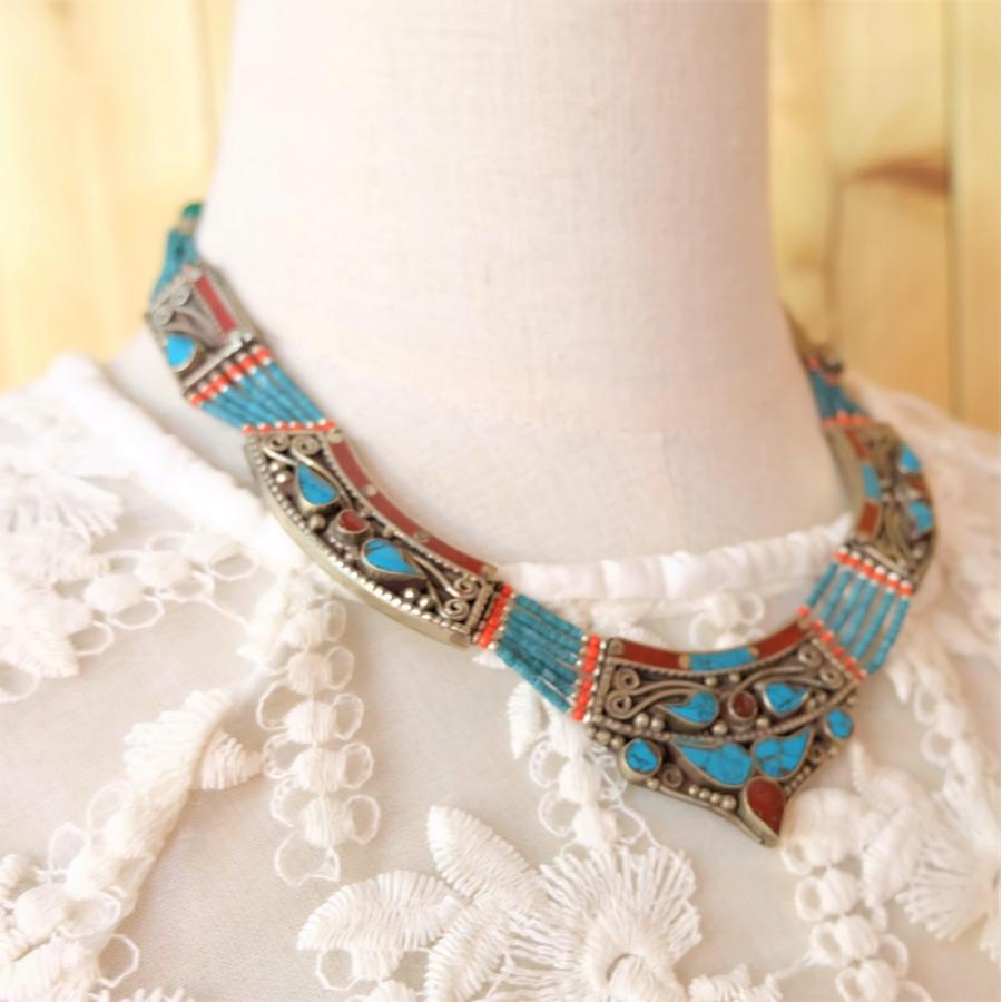 トルコ製 宝飾品 オスマン トルコ石 瑪瑙 ビンテージ ネックレス  