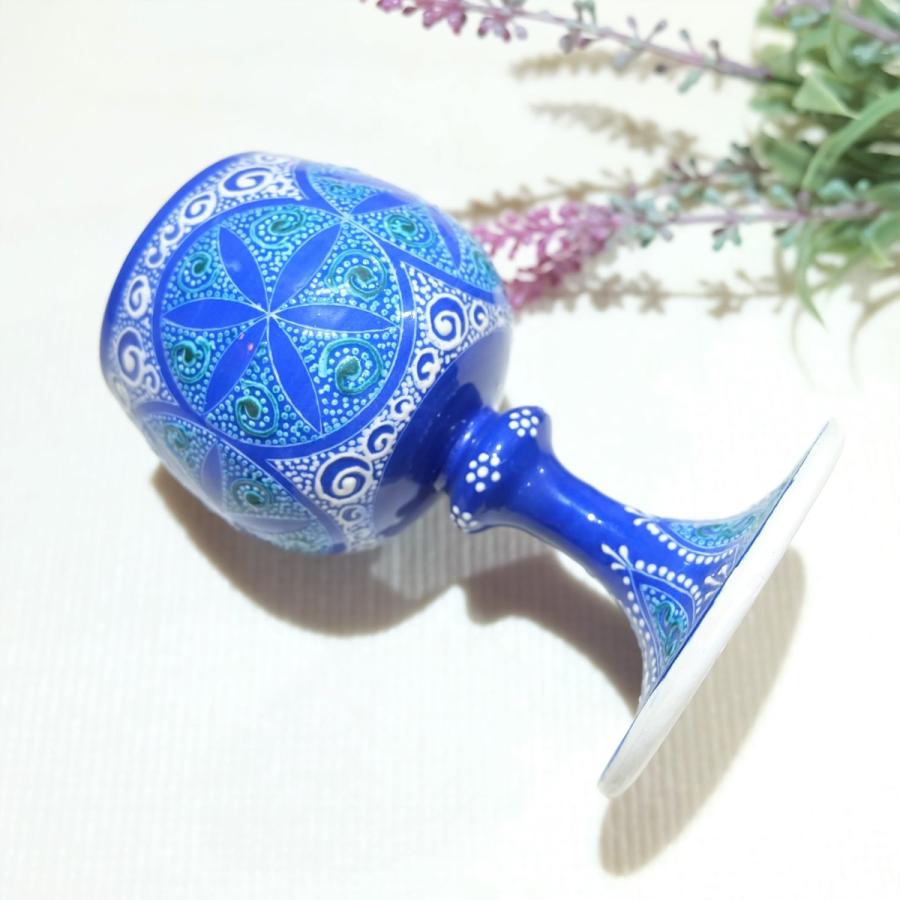 トルコ陶器 置き物 ワイングラス トルコブルー ハンドメイド
