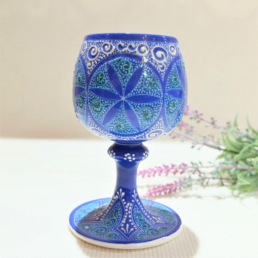 トルコ陶器 置き物 ワイングラス トルコブルー ハンドメイド
