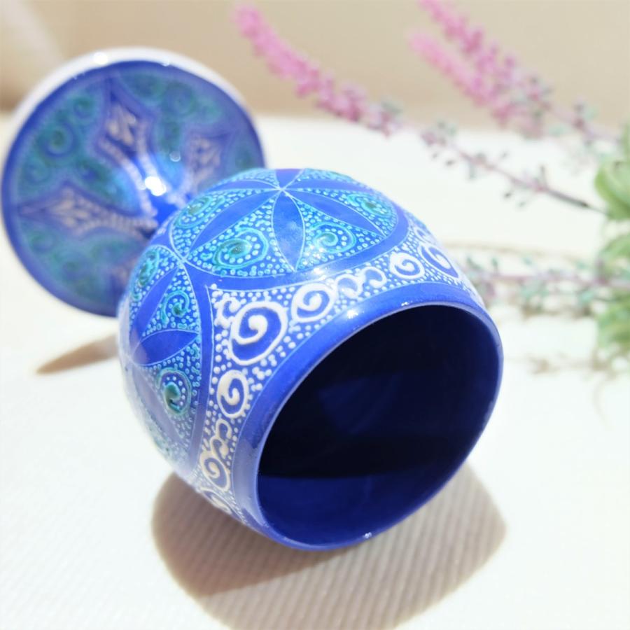 トルコ陶器 置き物 ワイングラス トルコブルー ハンドメイド 結婚・新築・記念品・誕生日 母の日・父の日・敬老の日プレゼントNO6の画像