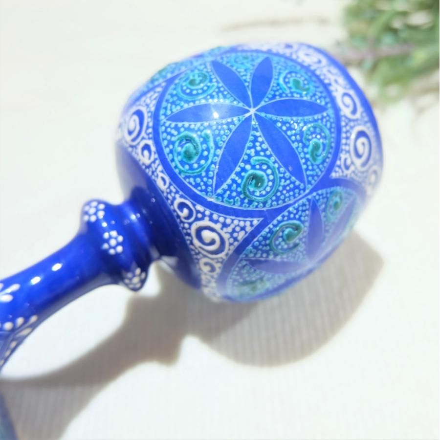 トルコ陶器 置き物 ワイングラス トルコブルー ハンドメイド 結婚・新築・記念品・誕生日 母の日・父の日・敬老の日プレゼントNO6の画像