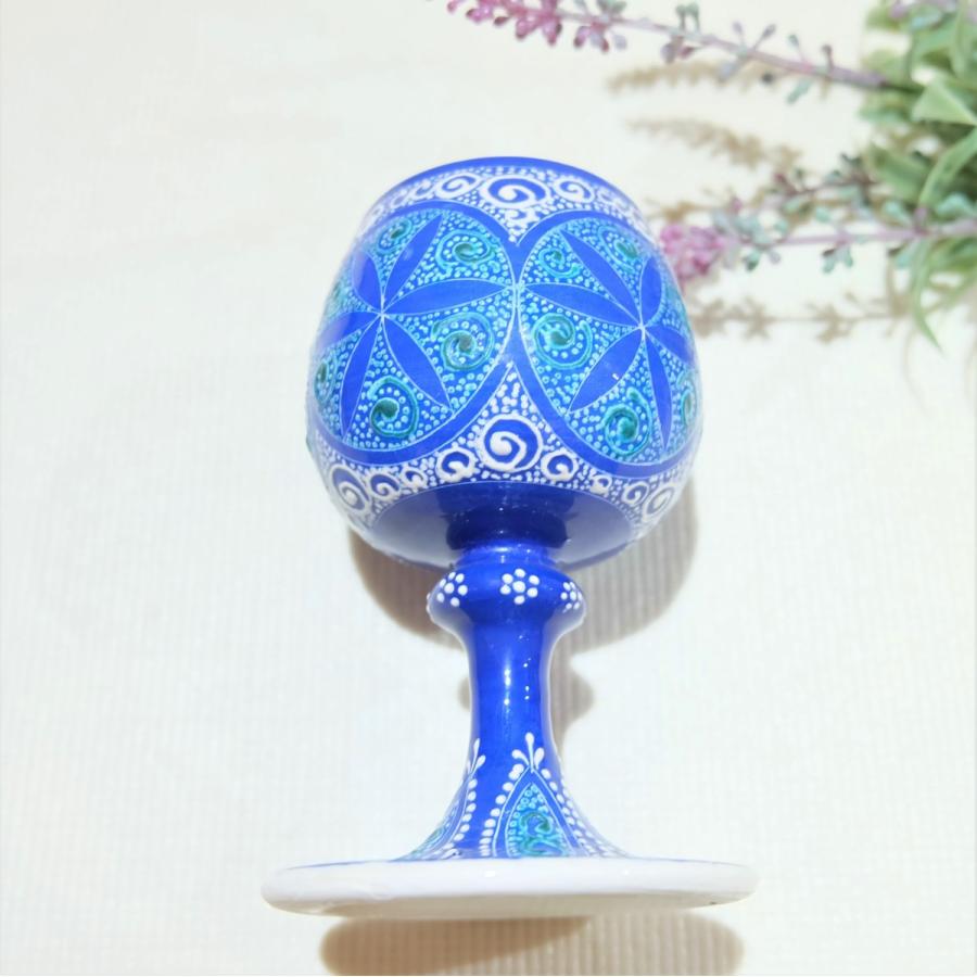 トルコ陶器 置き物 ワイングラス トルコブルー ハンドメイド