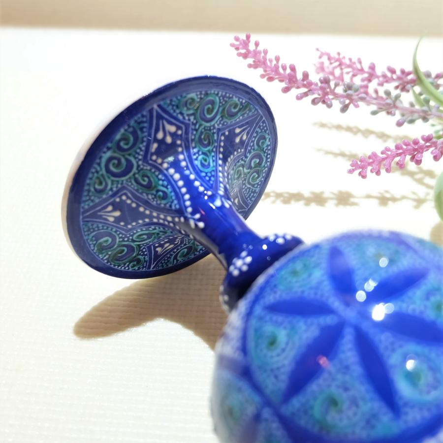 トルコ陶器 置き物 ワイングラス トルコブルー ハンドメイド 結婚・新築・記念品・誕生日 母の日・父の日・敬老の日プレゼントNO20の画像