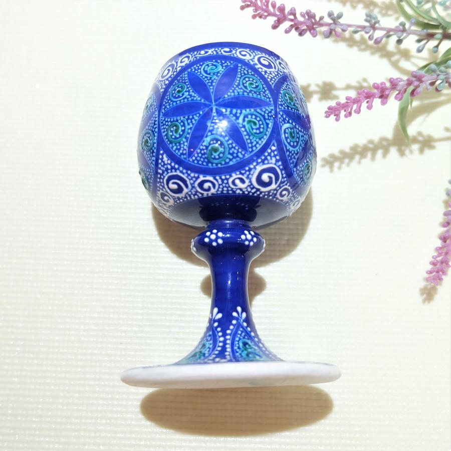 トルコ陶器 置き物 ワイングラス トルコブルー ハンドメイド 結婚・新築・記念品・誕生日 母の日・父の日・敬老の日プレゼントNO20の画像