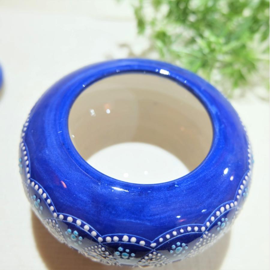 香合　トルコブルー　女流陶芸家　手作り　ハンドメイド　ブルーアート　陶器　小物入 sendaiturcohandmade_42533-tu-020