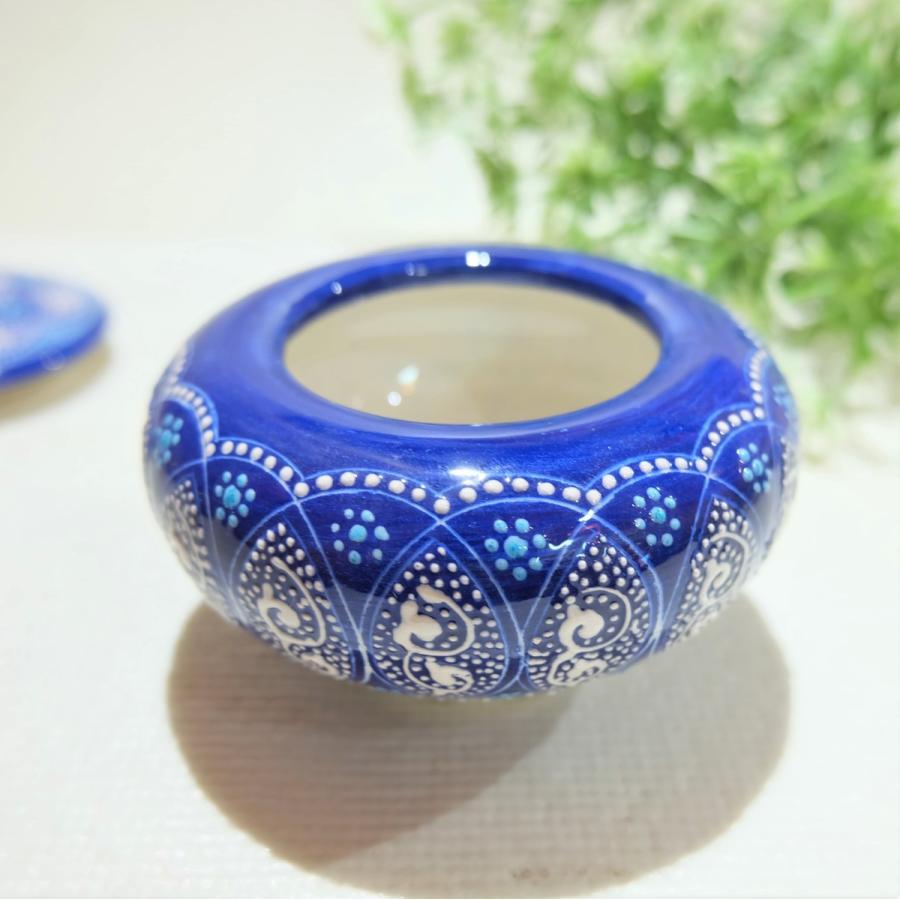 トルコ陶器 菓子器 トルコブルー ハンドメイド 小物入れ 結婚・新築・記念品・インテリア 母の日・父の日・敬老の日プレゼントNO12の画像