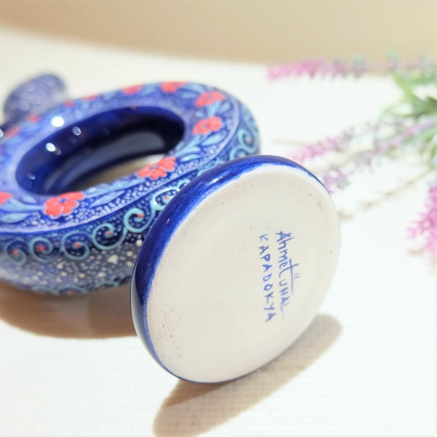 トルコ雑貨　ハンドメイド トルコ陶器 置き物 菓子器 トルコブルー ハンドメイド 結婚 新築