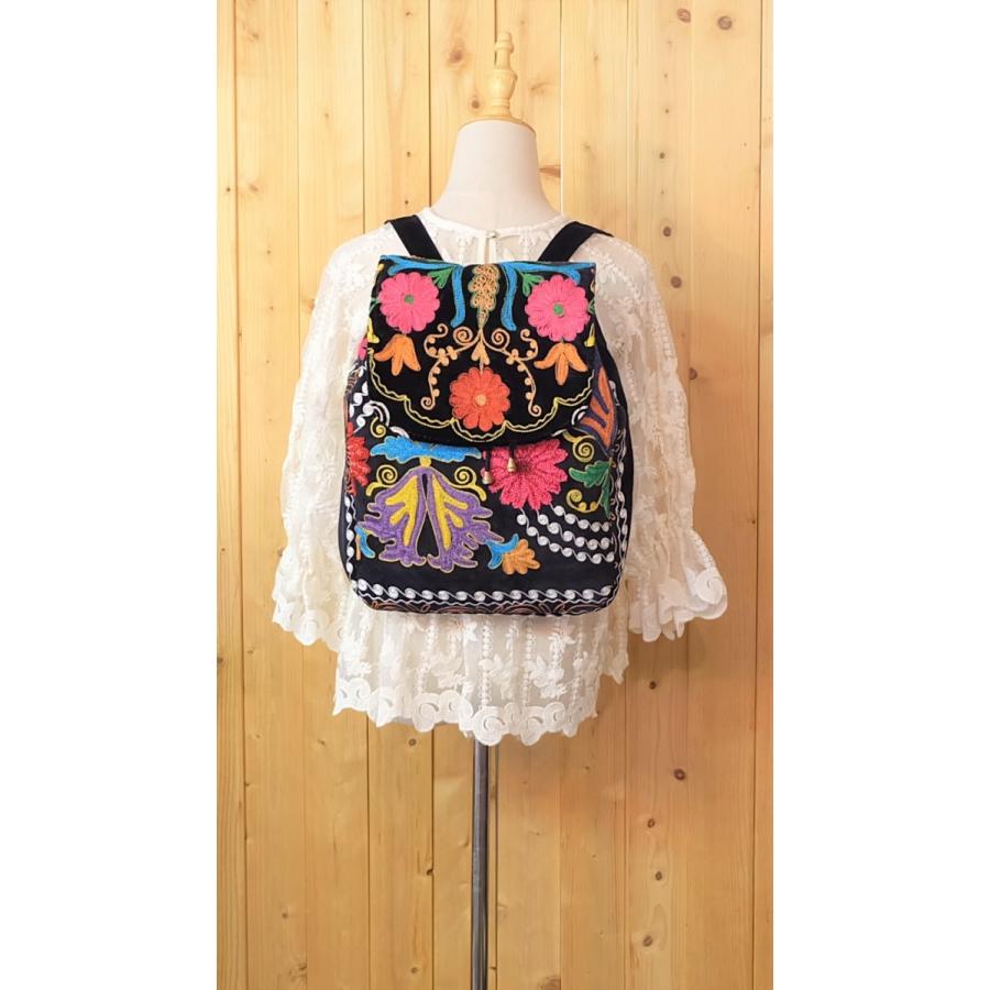 スザンニ メンズファッション スザニ バッグ 刺しゅう 可愛い ハンドメイド ウズベキスタン ブラック 旅行バック スザニ スエード リュックサック