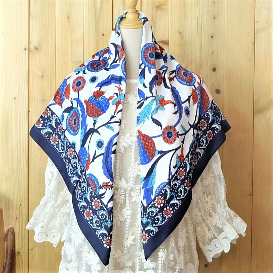 トルコ製 ブルサ シルク スカーフ エキゾチック 花柄 軽い おしゃれ