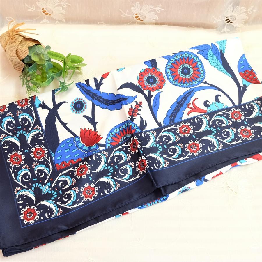 トルコ製 ブルサ シルク スカーフ エキゾチック 花柄 軽い おしゃれ