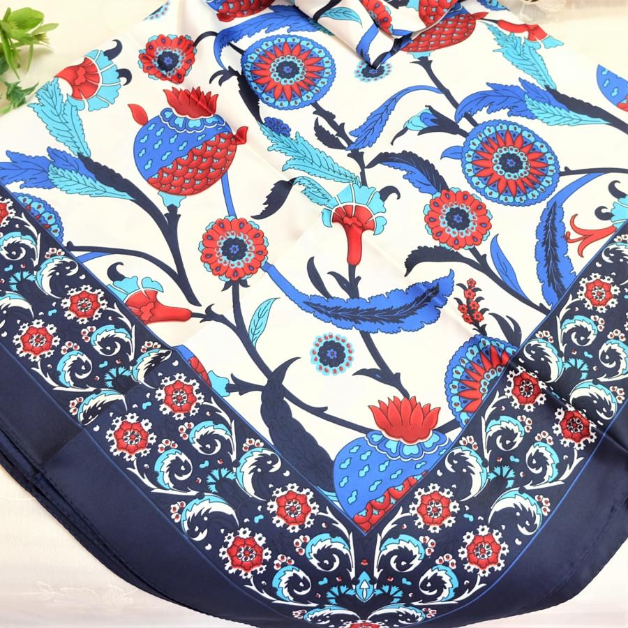 トルコ製 ブルサ シルク スカーフ エキゾチック 花柄 軽い おしゃれ