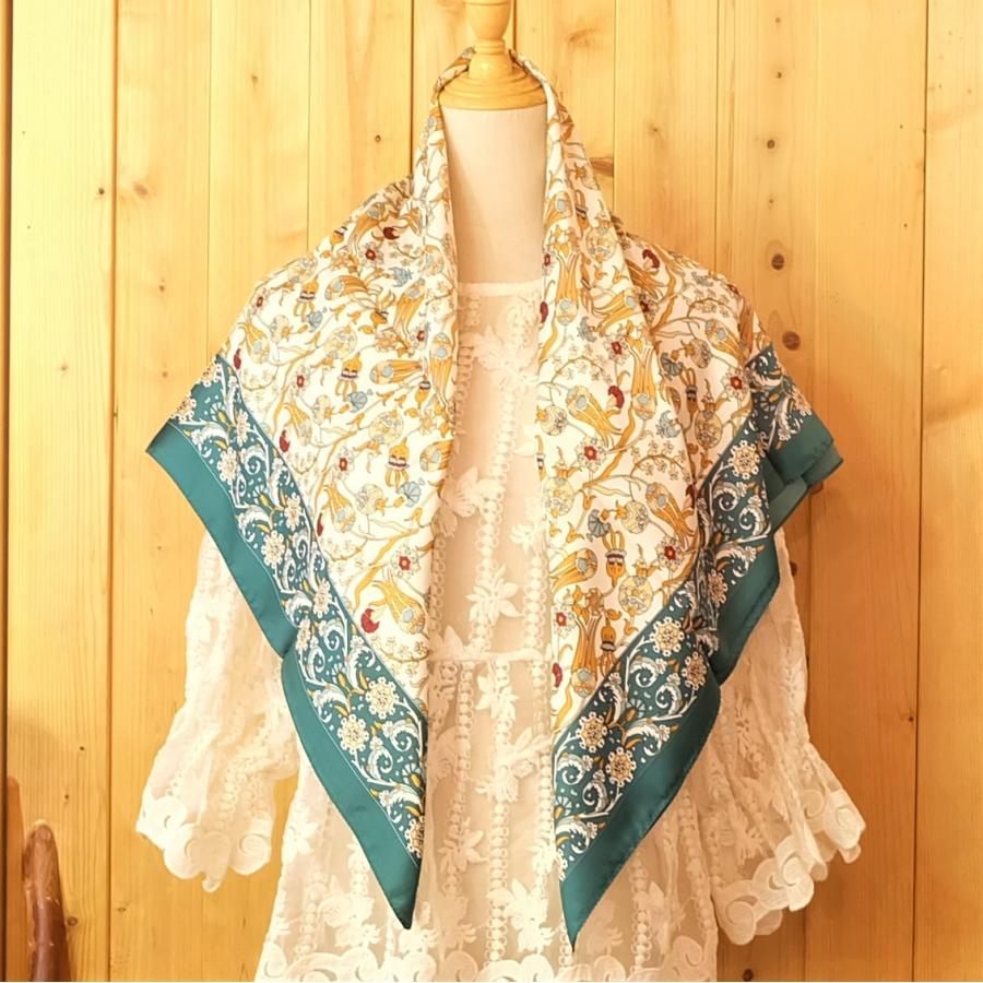 トルコ製 ブルサ シルク スカーフ エキゾチック 花柄 軽い おしゃれ 
