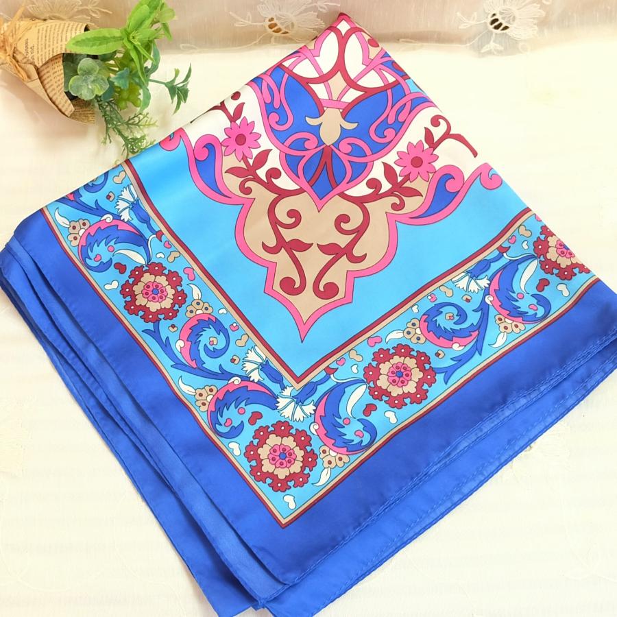 HERMES シルクスカーフ 花柄 青色 エルメス スカーフ カレ45 花柄 ボタニカルフラワー SILK100% | 東京