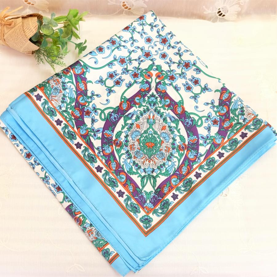 トルコ製 ブルサ 大判 シルク スカーフ エキゾチック 花柄 軽い