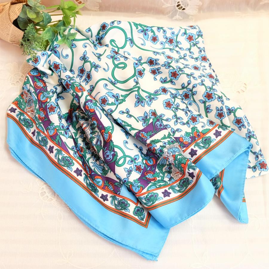 トルコ製 ブルサ 大判 シルク スカーフ エキゾチック 花柄 軽い